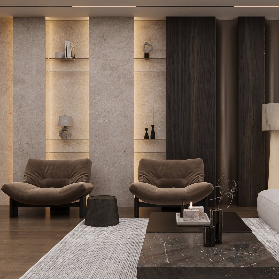 Apartment Interior — Dark Modern Living & Kitchen Gallery