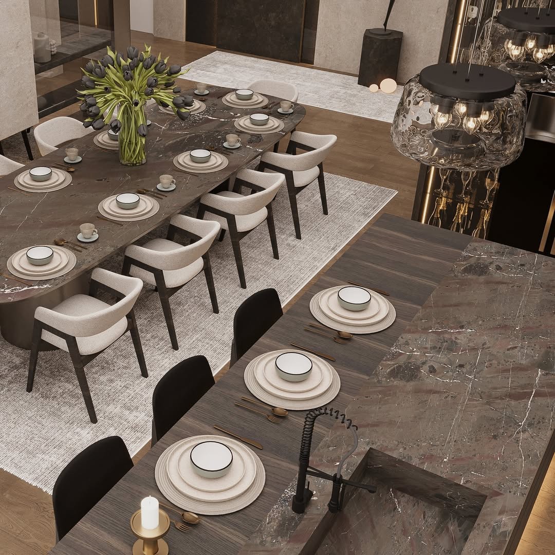 Apartment Interior — Dark Modern Living & Kitchen Gallery